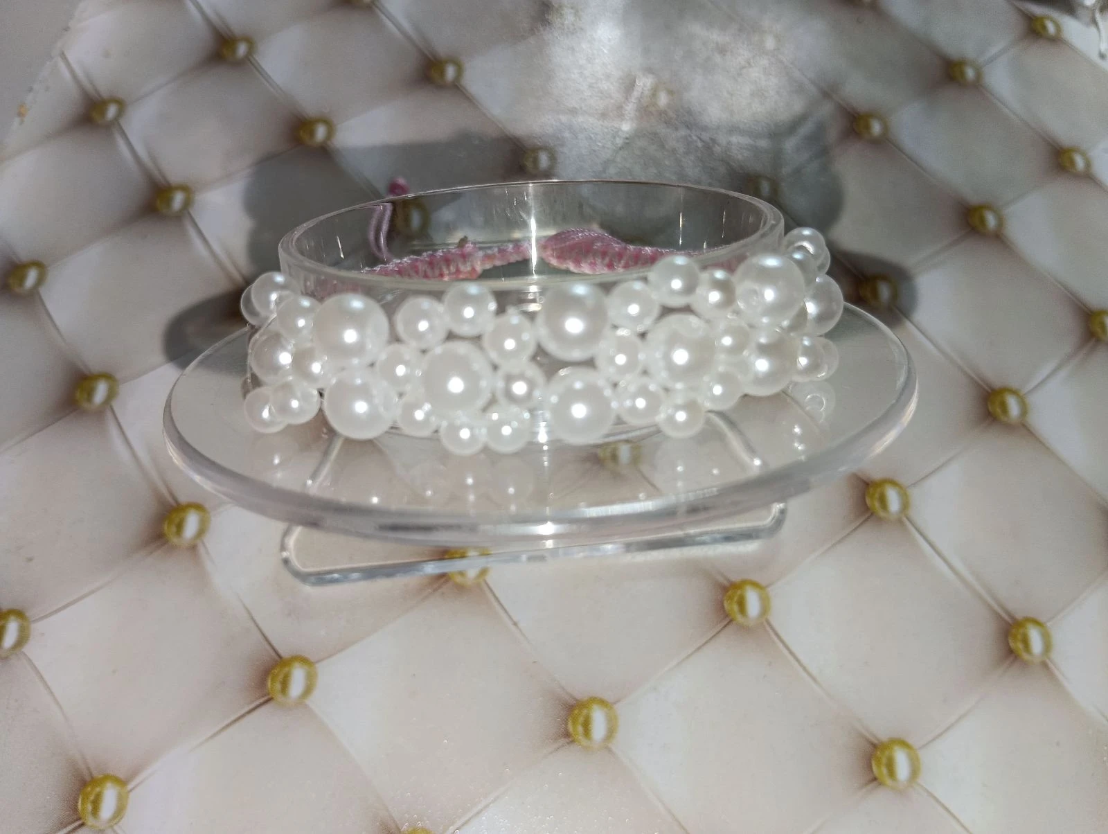 Bracelet perles tressé blanc et rose 